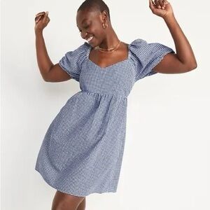 Blue Gingham Puff Sleeve Dress